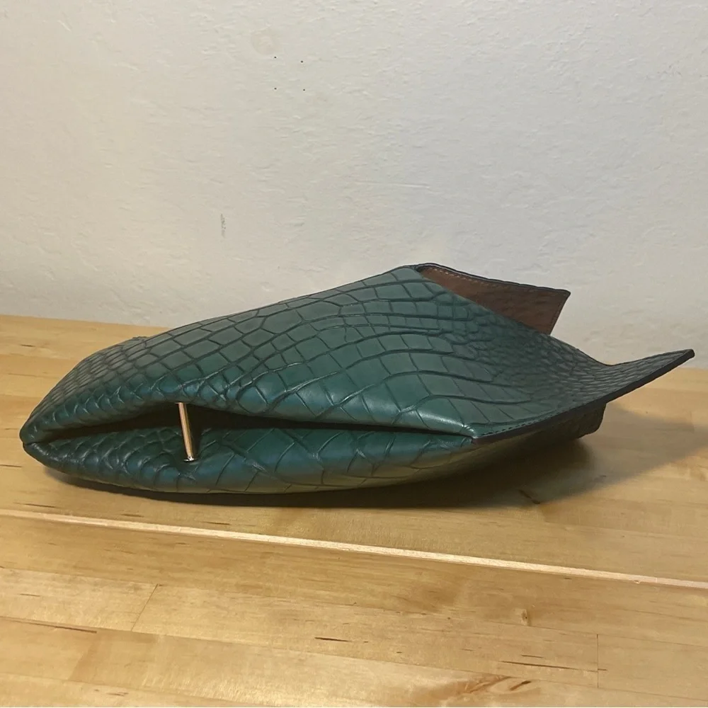 Khaore Athaarah Emerald Embossed Croc Calfskin Leather Bag Sculptural Piece